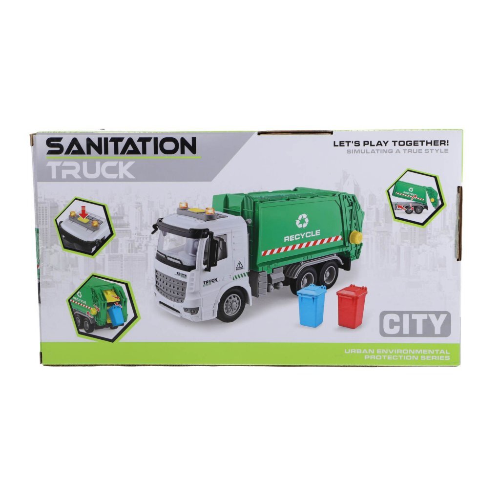 Otras marcas camion basura reciclado 30 cm + luz y sonido verde blanco
