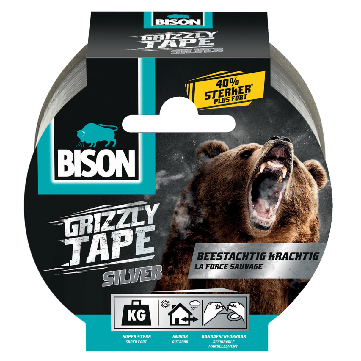 Taśma grizzly Bison srebrna rolka 10mx5cm