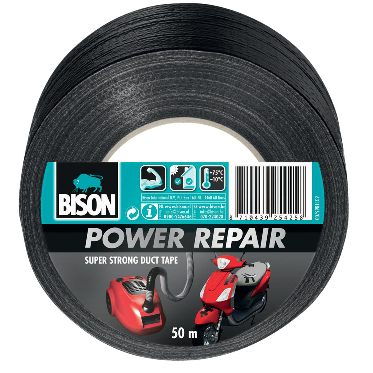 Bison power duct tape zwart 50mx4.8cm