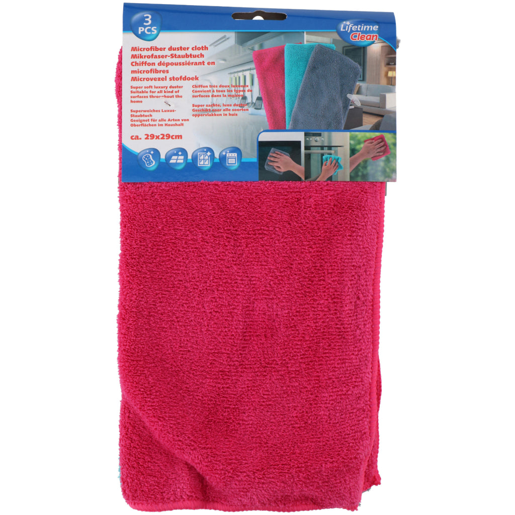 Lifetime Clean Lifetime Clean Mikrofasertücher 29x29 cm 3 Stück Rot Blau Grau