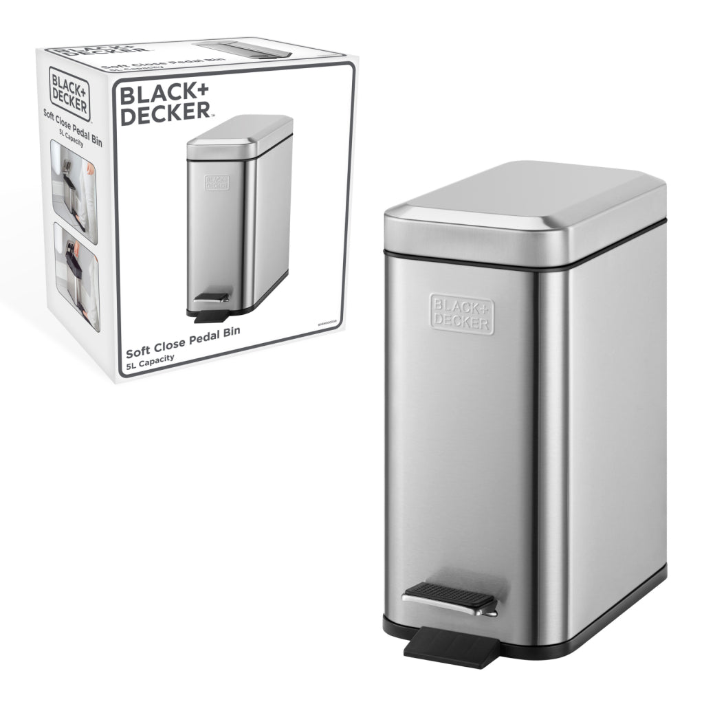 Black Decker Pedal Bin 5L Acero inoxidable Negro