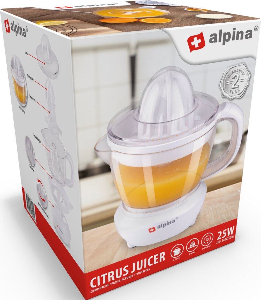 Alpina Citruspers 0,7 litra 2 stiskalnice 2 vrtljive smernice 25 vat bele