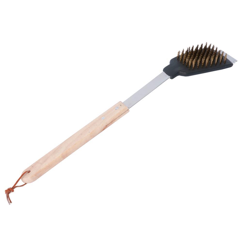 Spazzola da collezione BBQ con raschietto in acciaio inox rovere