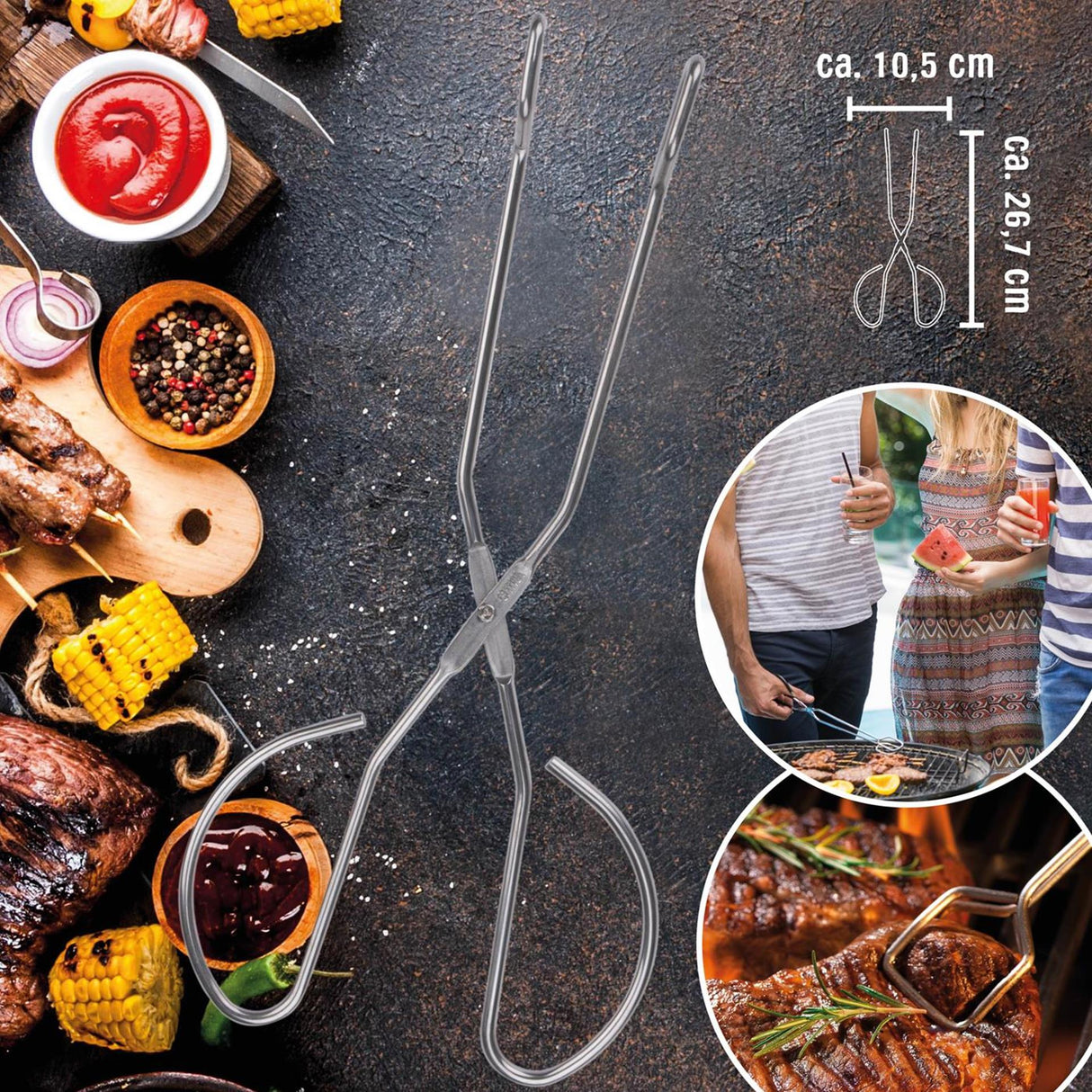 BBQ barbecue tongs metal 27cm