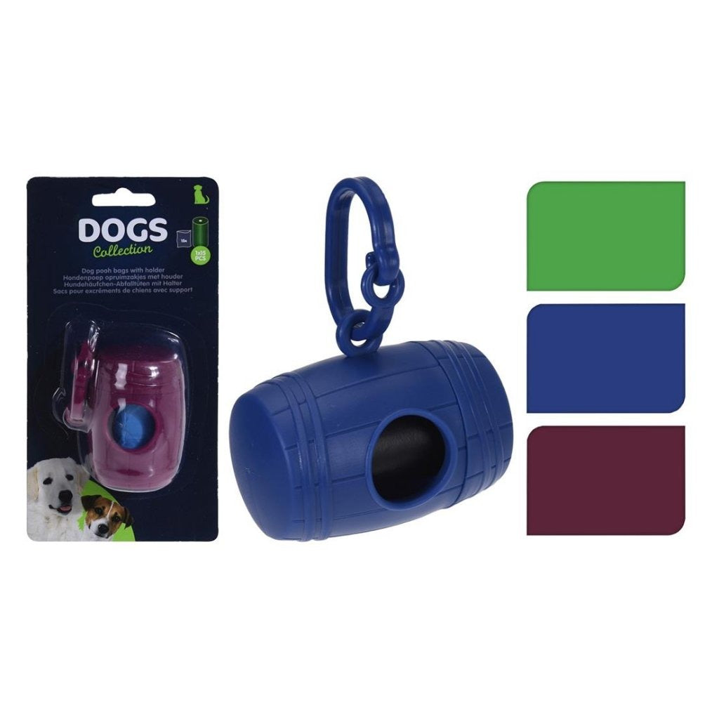 Basic dog bags 15 pieces + holder 8x5 cm assorted