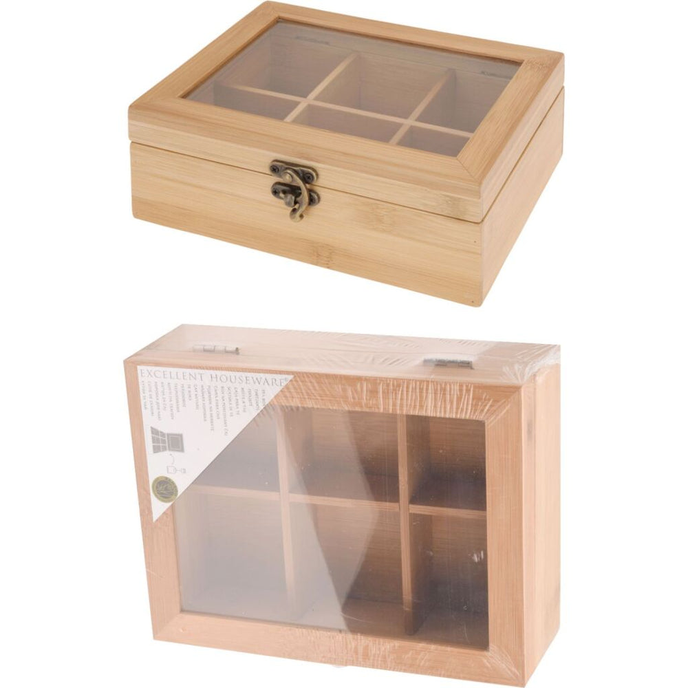 Excellent houseware bamboo tea chest 6 compartments
