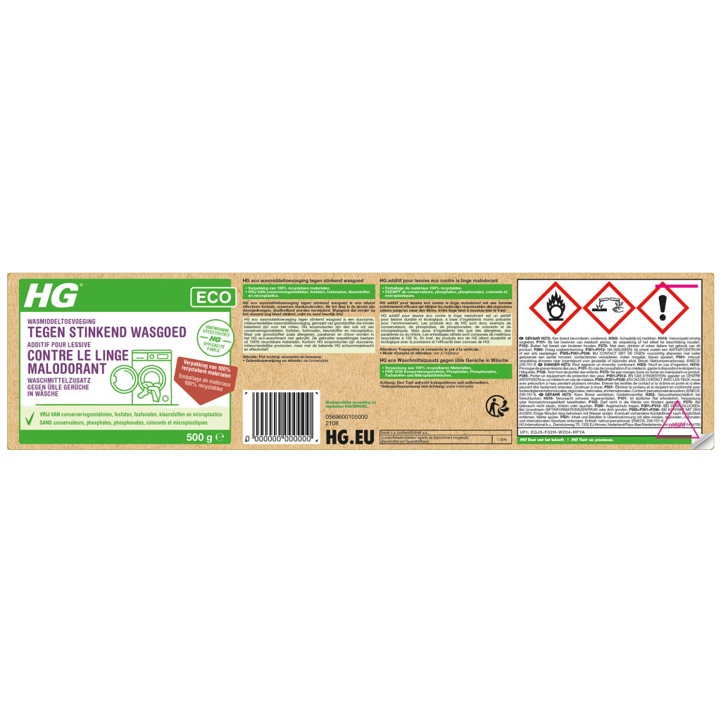 Hg eco detergente aditivo contra la ropa maloliente 500 g