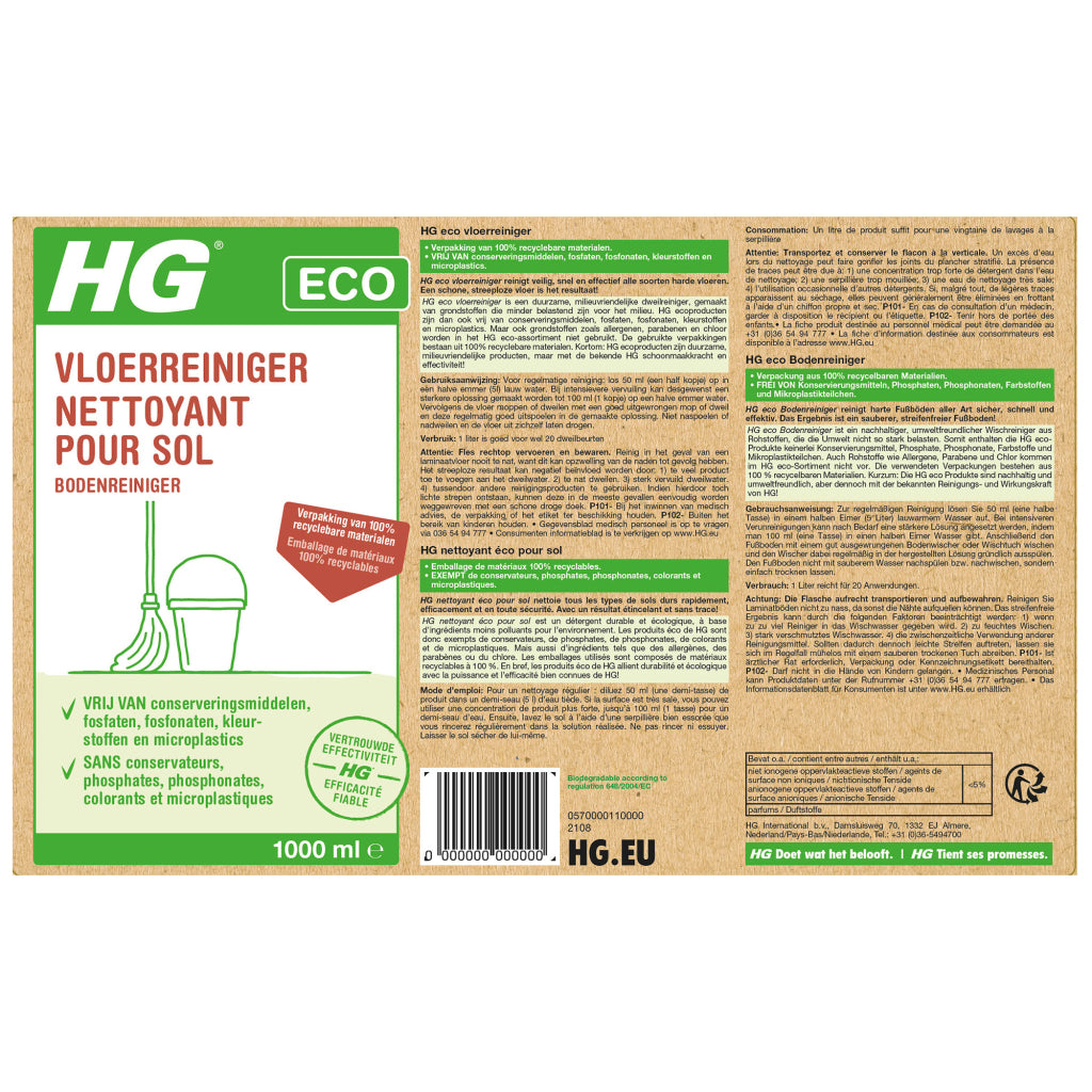 Hg limpiador suelos eco 1l