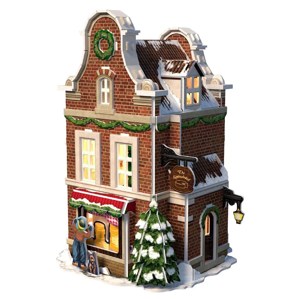 Cubic fun 3D puzzle Dutch house winter cheese shop + light 60 pieces