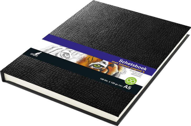 Kangaro k-5320 sketchbook a5 cream 120gr blank paper, 140 pages hard cover black