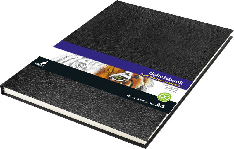 Kangaro k-5321 skissbok a4 kräm 120gr blankt papper, 140 sidor hårt pärm avtryck ormsvart