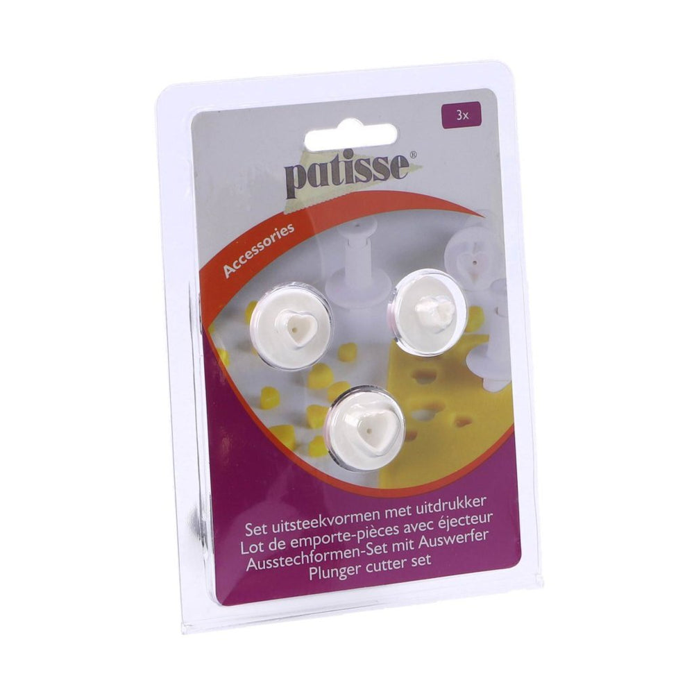 Patisse heart cookie cutters with pusher, 3-piece, white