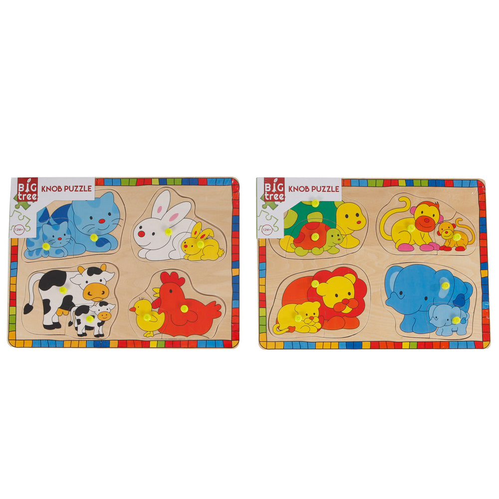 Holz-Studpuzzle Wildtiere mit Jungen, 8-tlg.