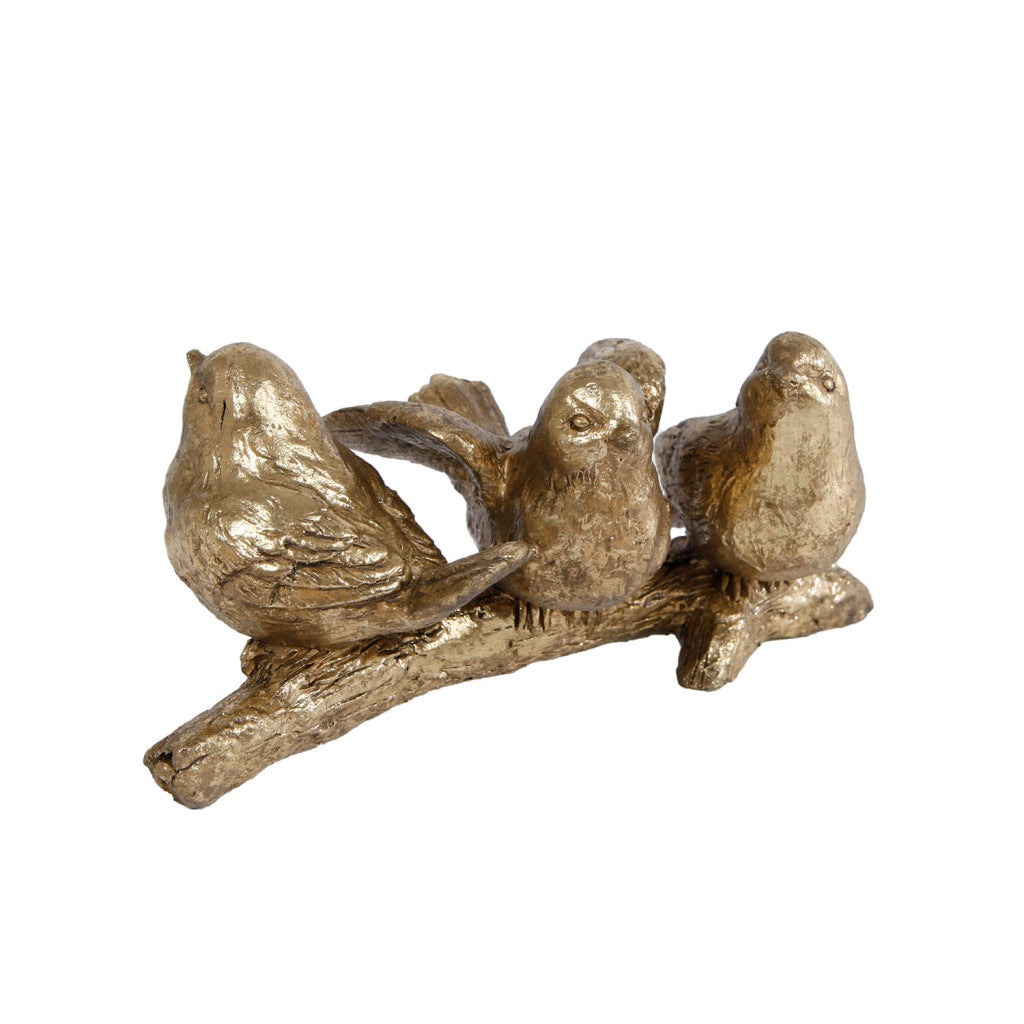 Gifts Amsterdam sculpture birds on branch 3 gold polystone 14x7x7cm