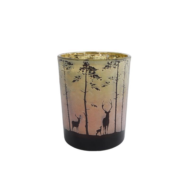 Nee Mark Téilichthalter Bësch m gréng rout Glas 10x10x12,5 | 6 Stéck