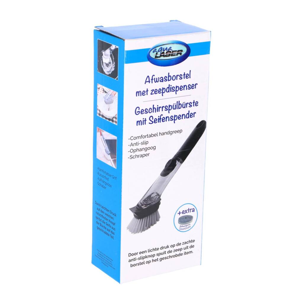 Overige merken aqua laser afwasborstel met dispenser + schuurspons zwart wit