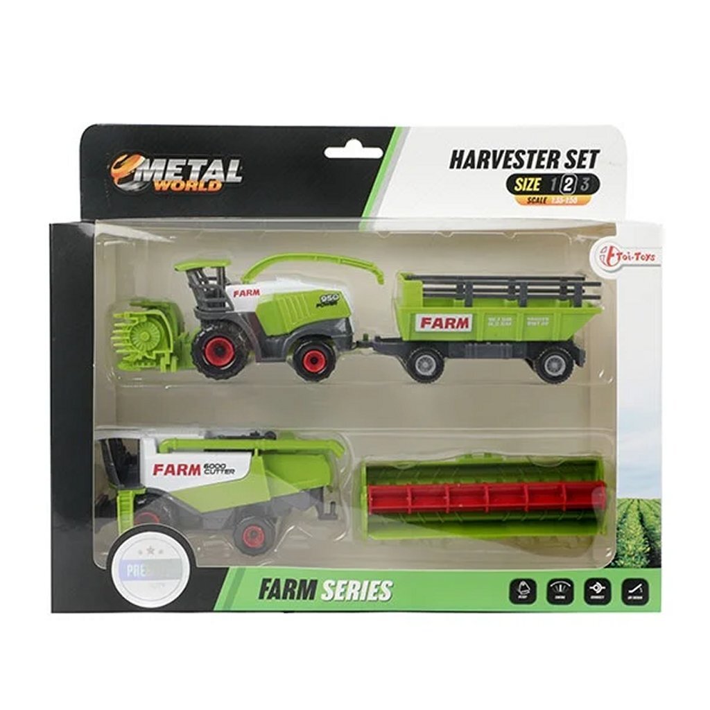 Metal Agricultural Machine with Trailer, 2 pcs.