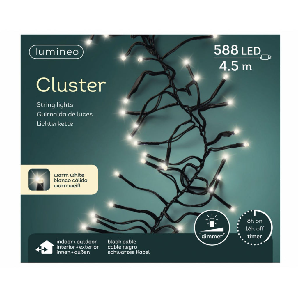 Lumineo cluster in outdoor LED lighting cord 588 lights 450 cm warm white