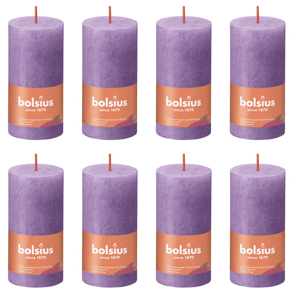 Bolsius Bolsius Pillar Candles Shine 8 pcs rustic 100x50 mm vibrant violet