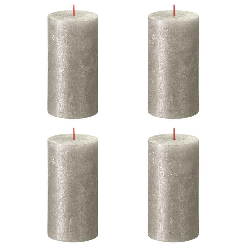 Bolsius Bolsius Pillar Candles Shimmer 4 pcs rustic 130x68 mm champagne-colored