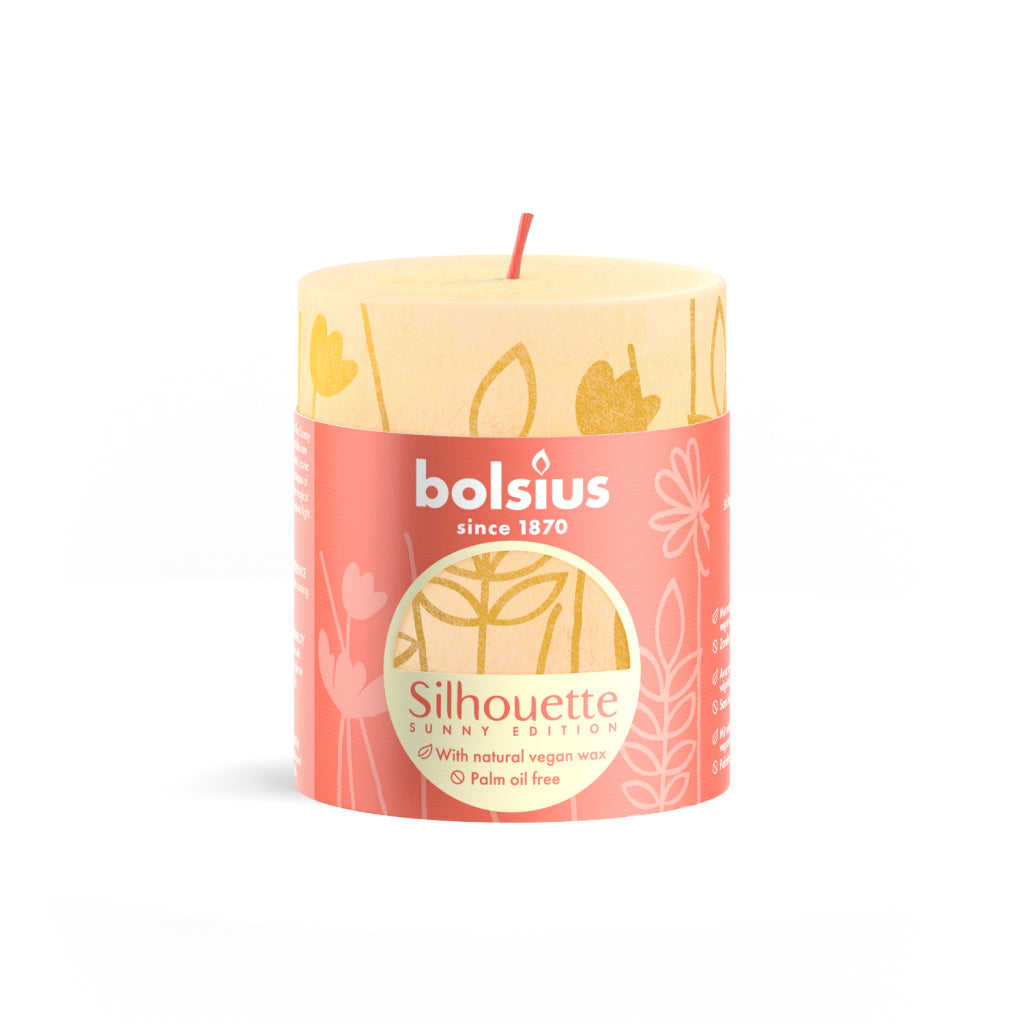 Bolsius silhouette pillar candle butter yellow with print 8x6.8 cm