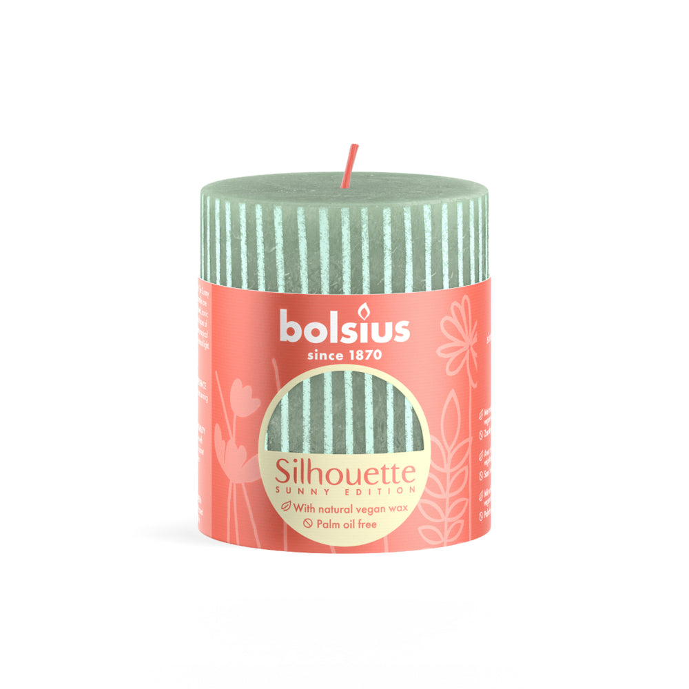 Bolsius pillar candle silhouette jade green with print 8x6.8 cm