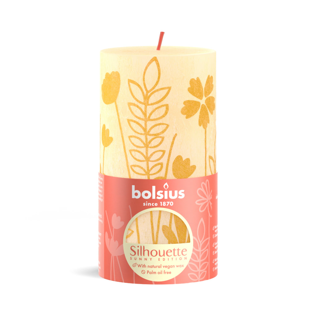 Bolsius pillar candle silhouette butter yellow with print 13x6.8 cm