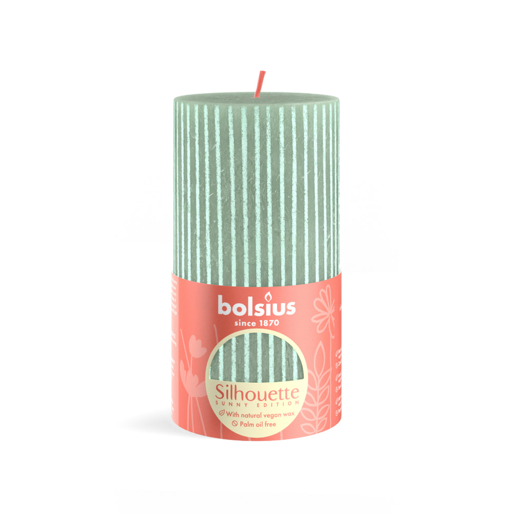 Bolsius silhouette pillar candle jade green with print 13x6.8 cm