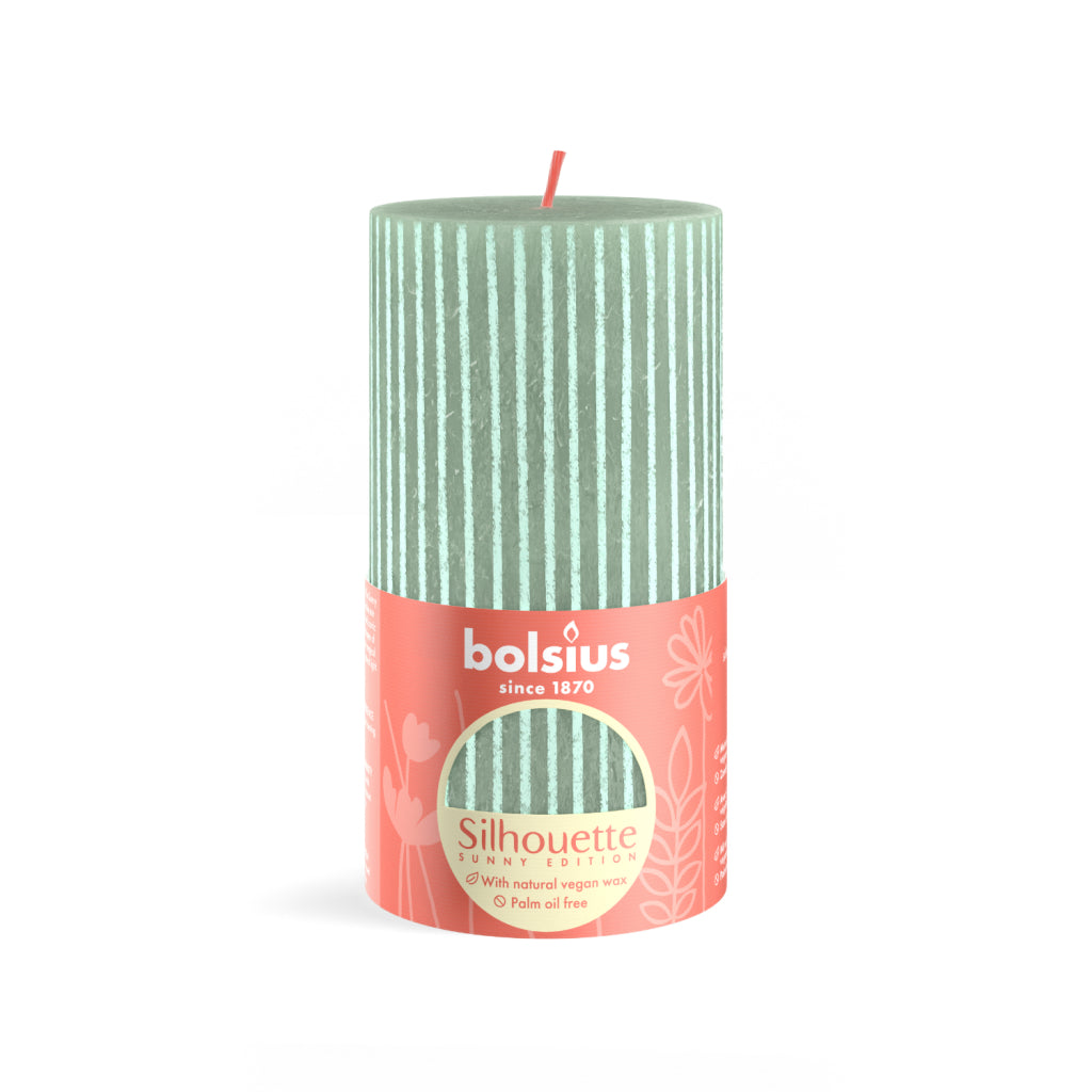 Bolsius silhouette pillar candle jade green with print 13x6.8 cm
