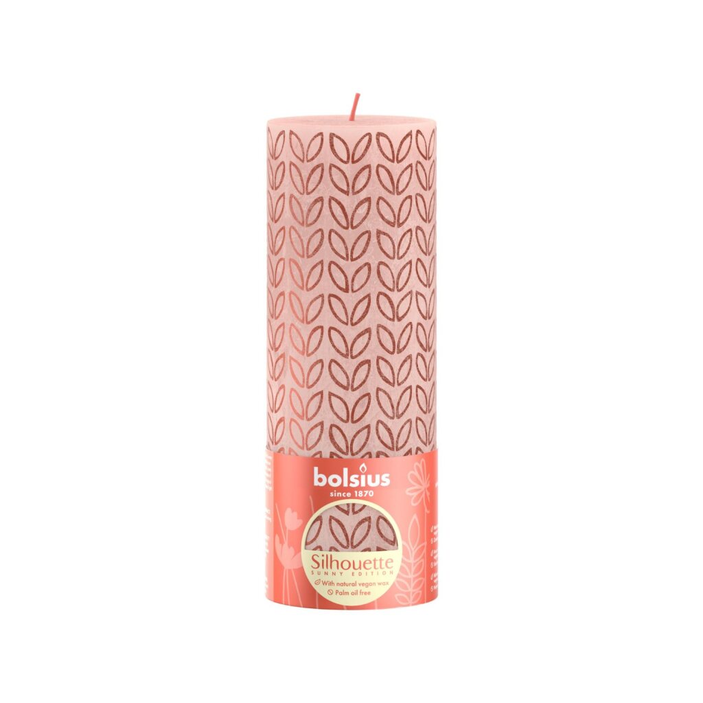 Bolsius pillar candle rustic 19 x 6.8 cm misty pink with print | 4 pieces