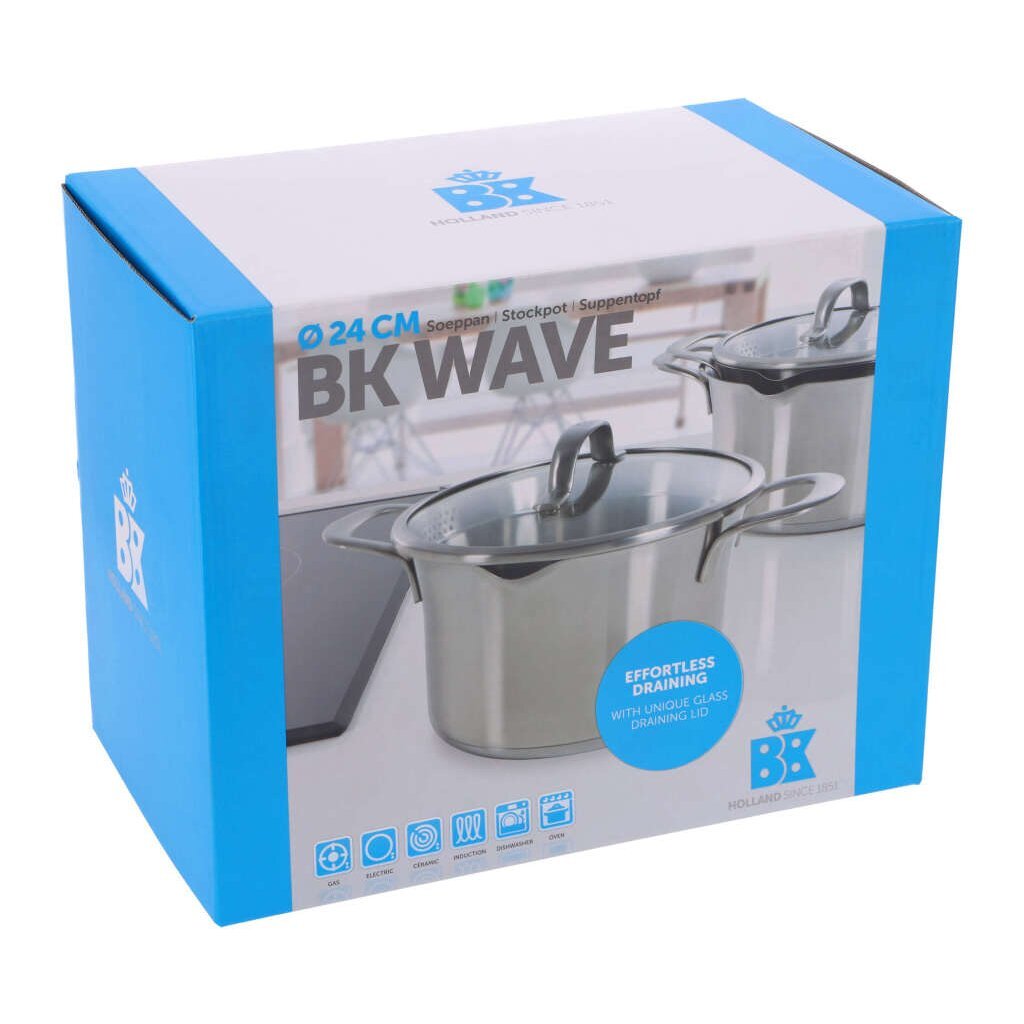 BK BK Wave Stockpot 24 cm Stainless Steel Glass