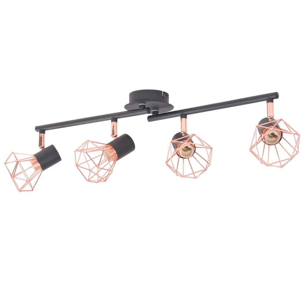Vidaxl Plafond Lampe avec 4 projecteurs E14 Black and Copper