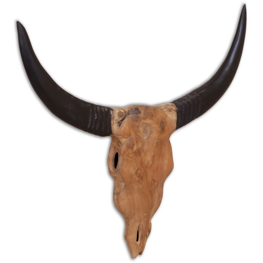 Vidaxl bull statue wall mounted 69x6x60 cm teak wood