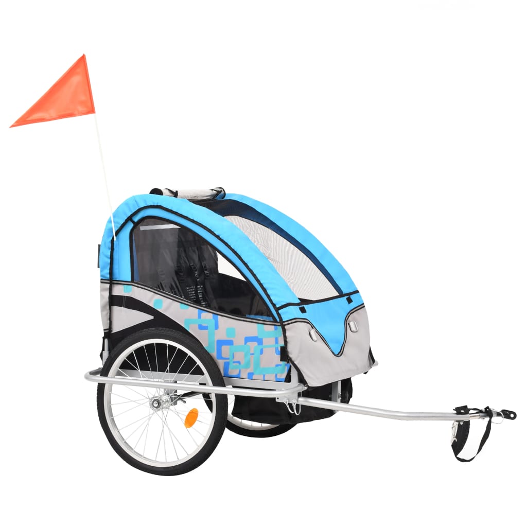Vidaxl-Fahrradanhänger und Kinderwagen 2-in-1 blau und grau