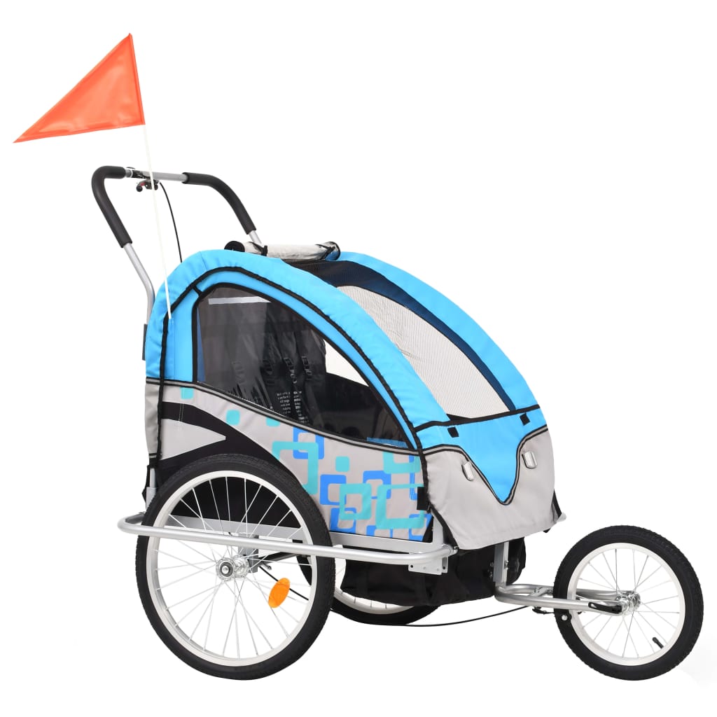 Vidaxl-Fahrradanhänger und Kinderwagen 2-in-1 blau und grau