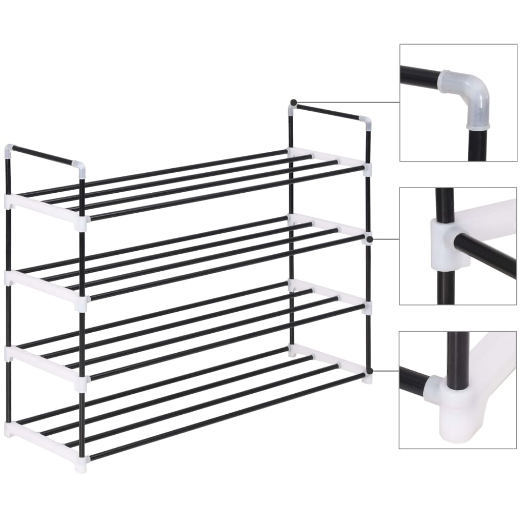 Vidaxl shoe rack with 4 shelves metal and plastic black