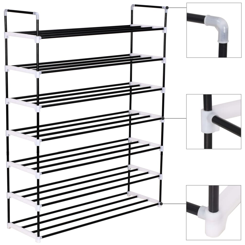 Vidaxl shoe rack with 7 shelves metal and plastic black
