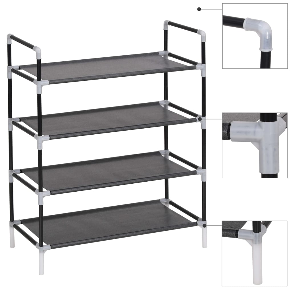 Vidaxl Shoe Rack with 4 Shelves Metal and Non-Woven Fabric Black