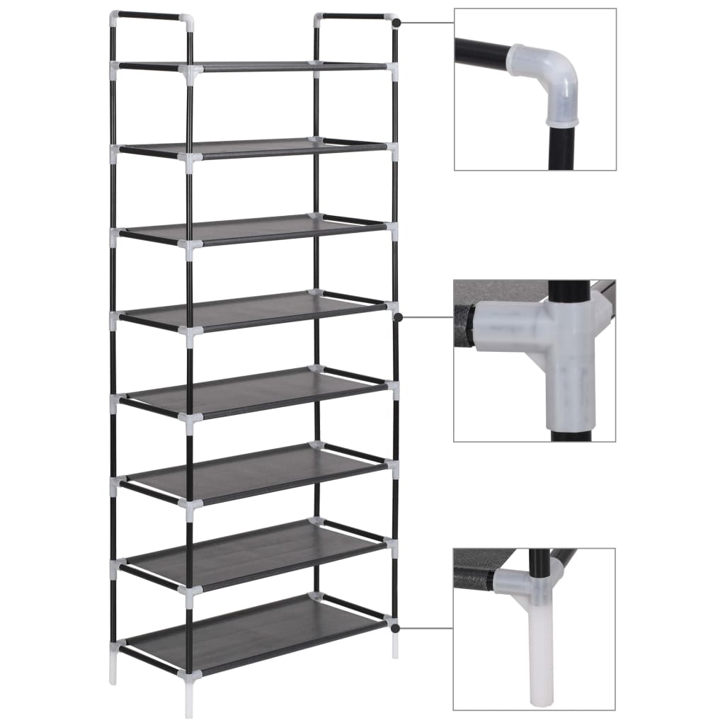 Vidaxl Shoe Rack with 8 Shelves Metal and Non-Woven Fabric Black
