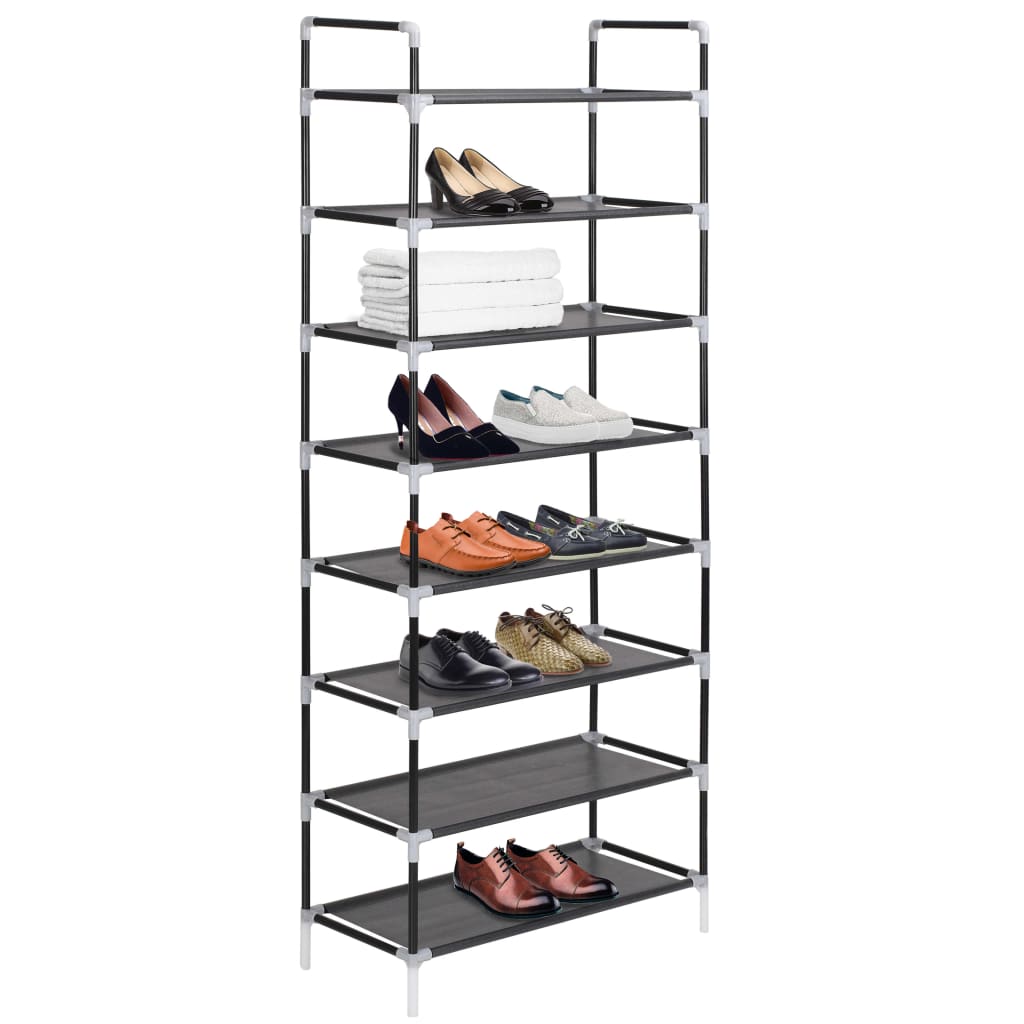 Vidaxl Shoe Rack with 8 Shelves Metal and Non-Woven Fabric Black