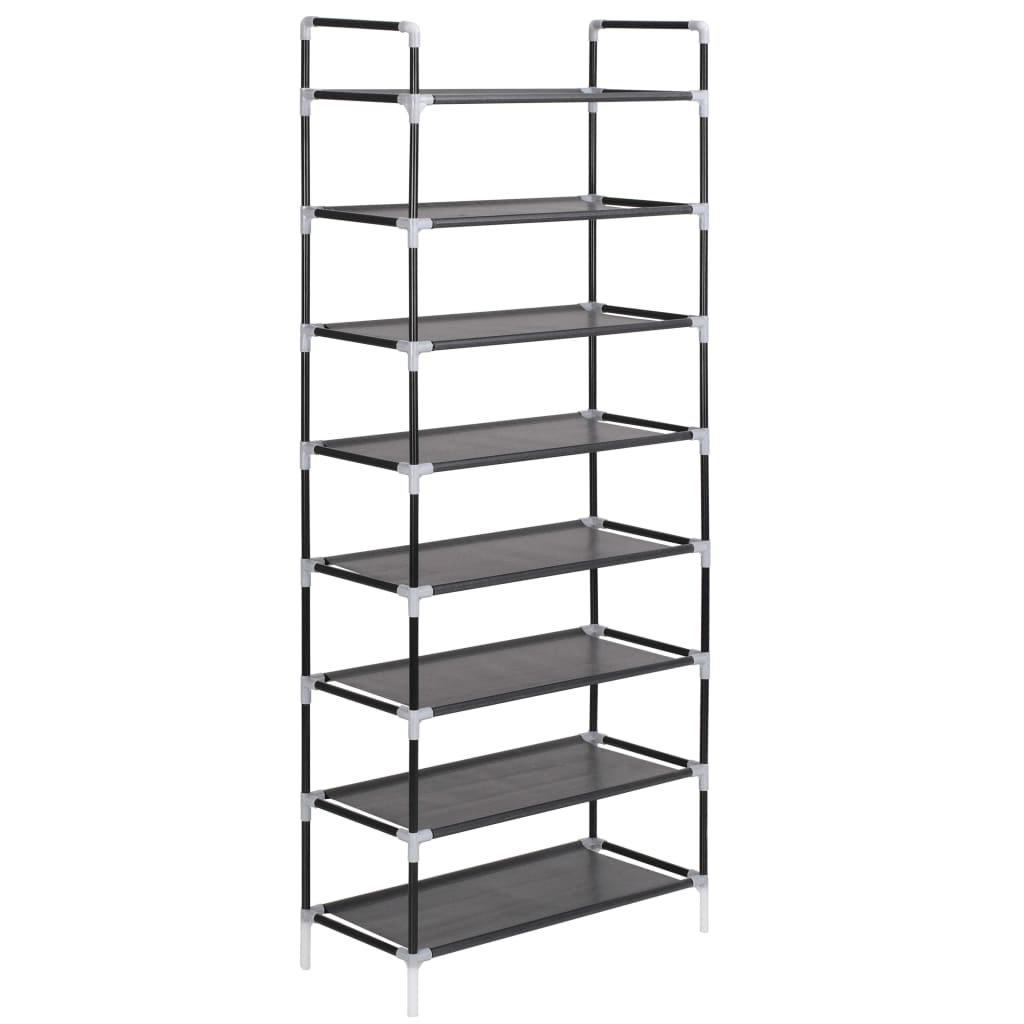 Vidaxl Shoe Rack with 8 Shelves Metal and Non-Woven Fabric Black