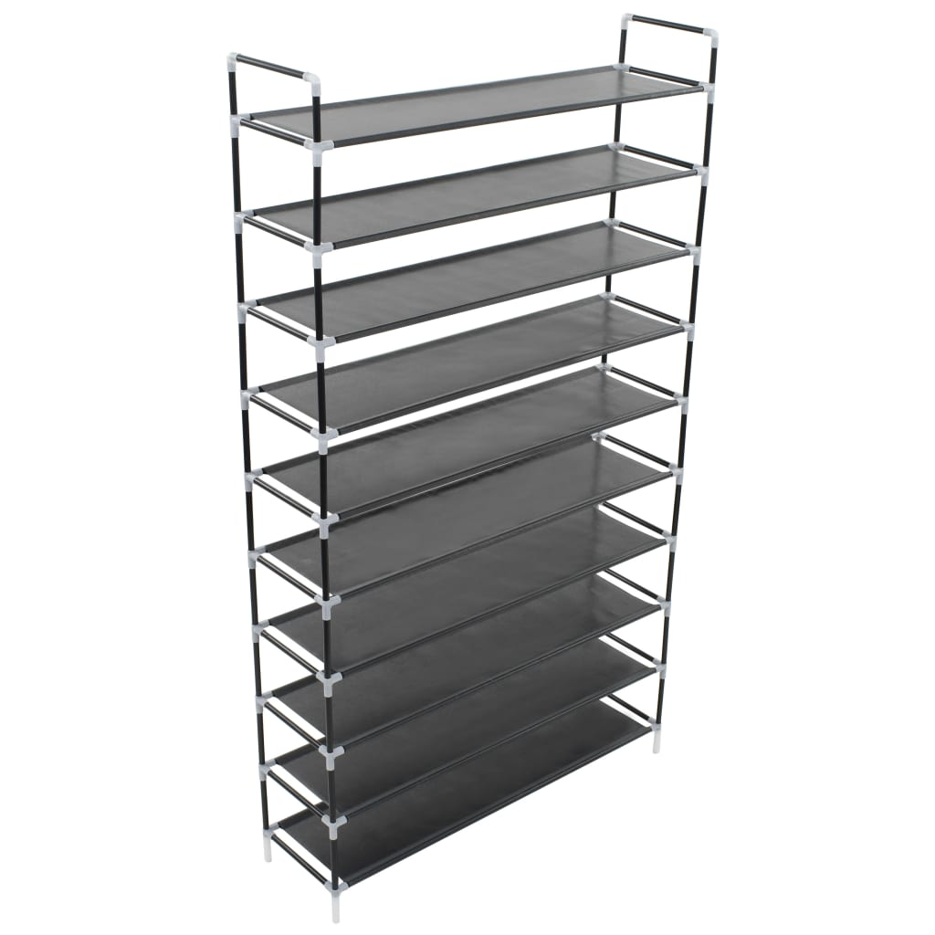 Vidaxl Shoe Rack with 10 Shelves Metal and Non-Woven Fabric Black