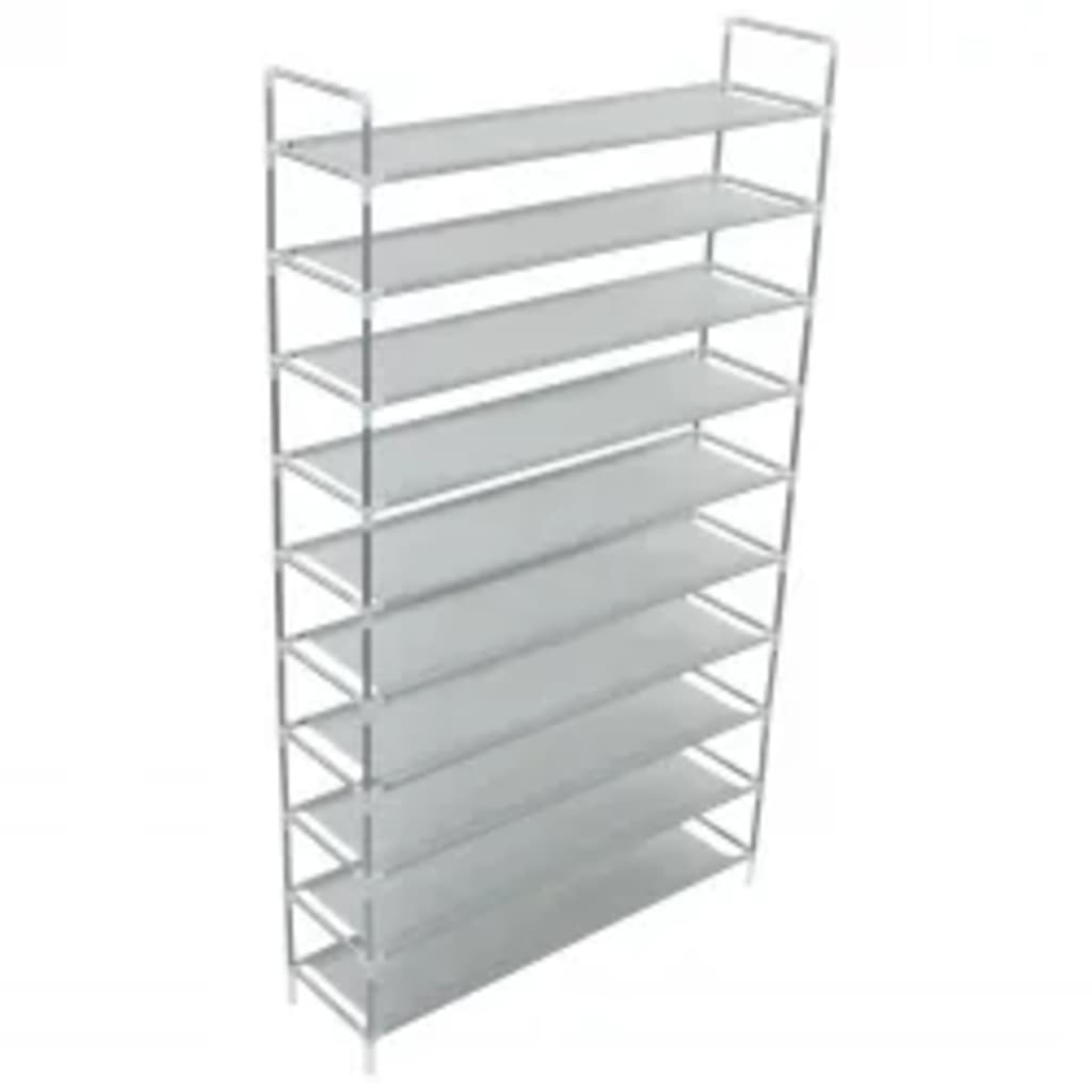 Vidaxl shoe rack with 10 shelves, metal and non-woven fabric, silver color