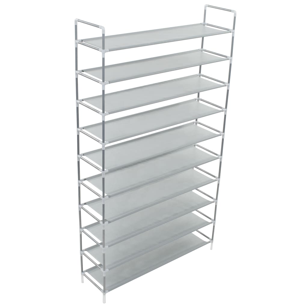 Vidaxl shoe rack with 10 shelves, metal and non-woven fabric, silver color