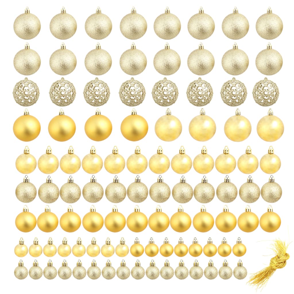 Vidaxl Juego de bolas de Navidad de 100 piezas 3 4 6 cm de oro