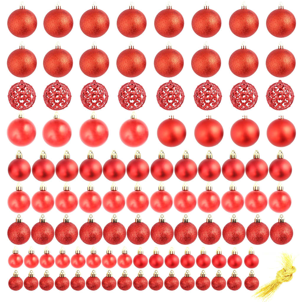 VidaXL 100-piece Christmas bauble set 3 4 6 cm red