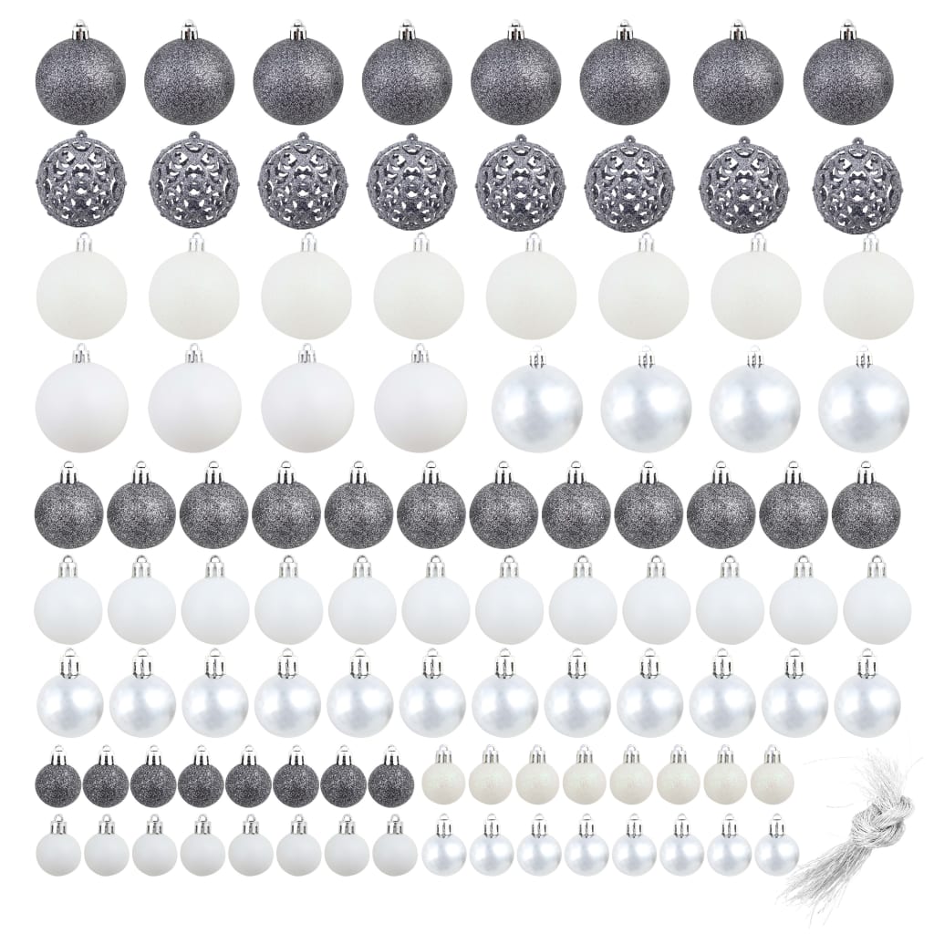 Vidaxl 100-piece Christmas bauble set 3 4 6 cm white gray