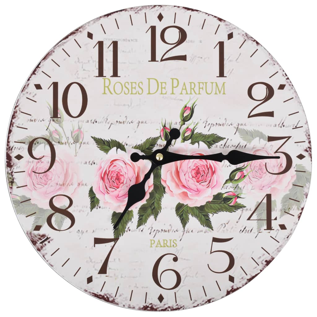 Vidaxl wall clock vintage style 30 cm flowers