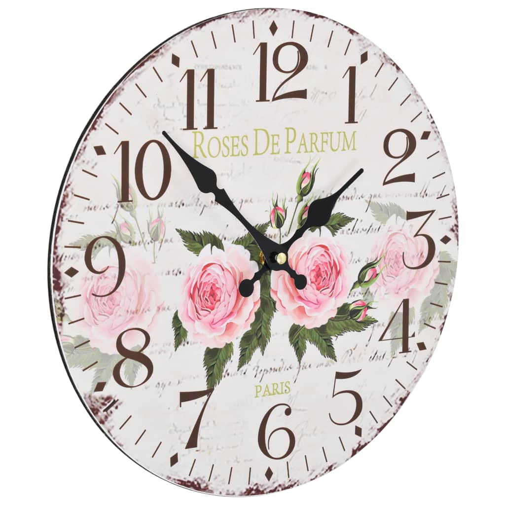 Vidaxl wall clock vintage style 30 cm flowers