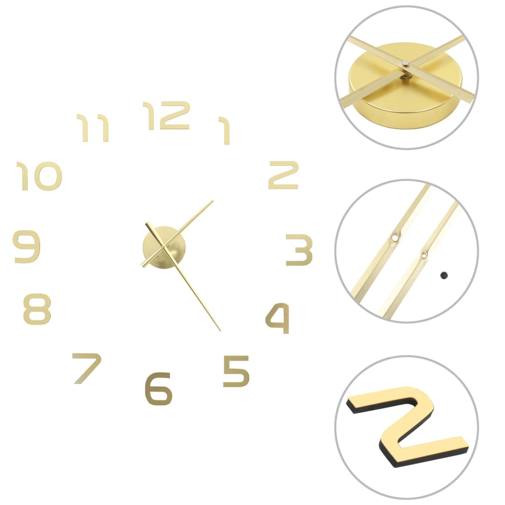 Vidaxl 3D Wall Clock 100cm XXL Modern Gold Color